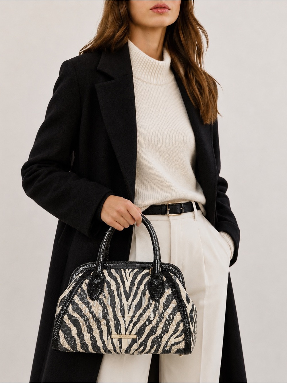 Brahmin Mika Satchel Everlasting Encore Zebra Pattern Melbourne Leather